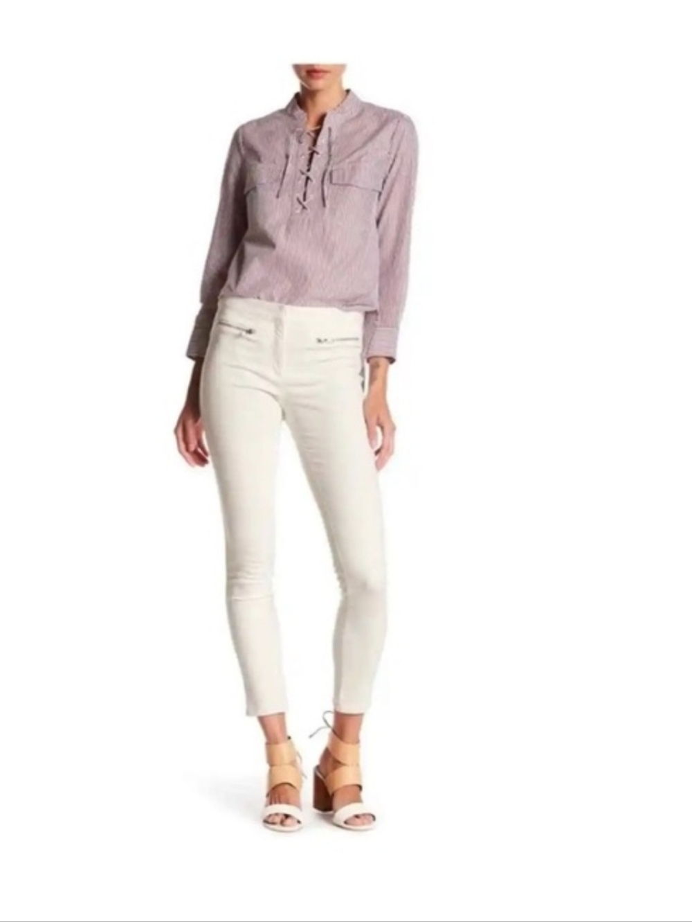 VERONICA BEARD White Skinny Jeans Ankle Fit Front Zipper Pockets Stretch 4 EUC